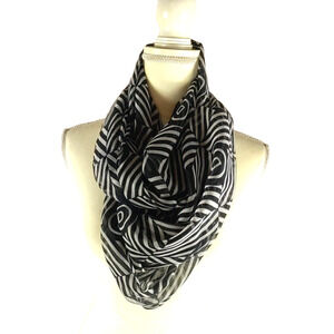 Women's Scarf Black White "D" Infinity 66" X 25 Lightweight